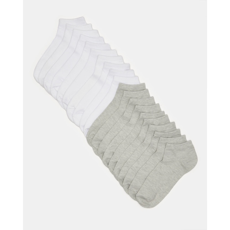 Women White And Grey Ankle Box Socks (10 Pairs)