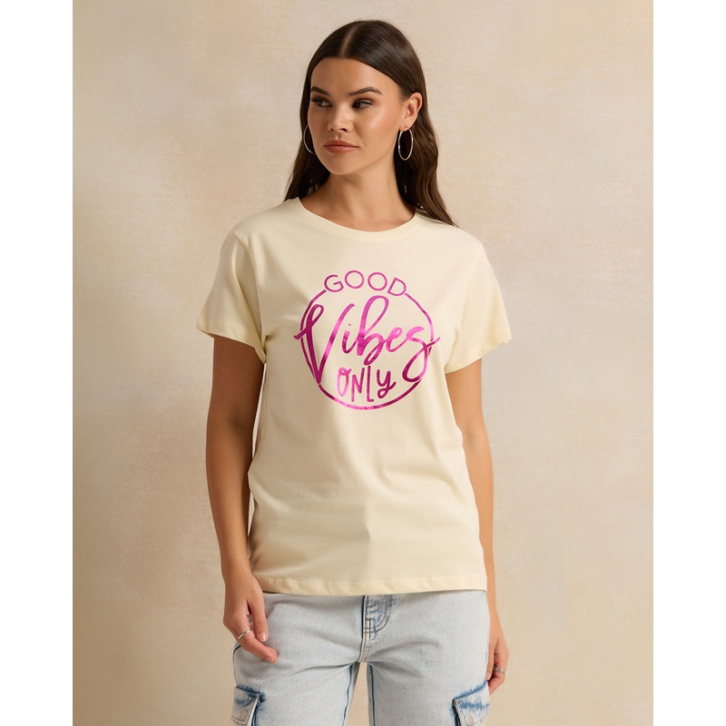 Women Yellow Printed T-Shirt|Small|Medium|Large|X-Large