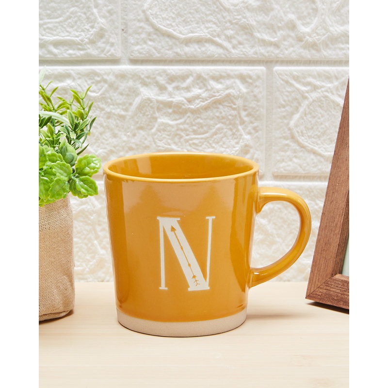 Yellow Glaze Alphabet Mug-N