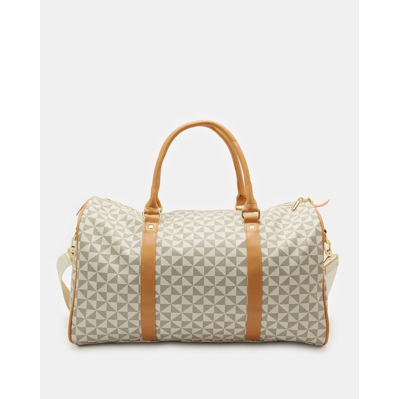 Beige Printed Duffle Bag