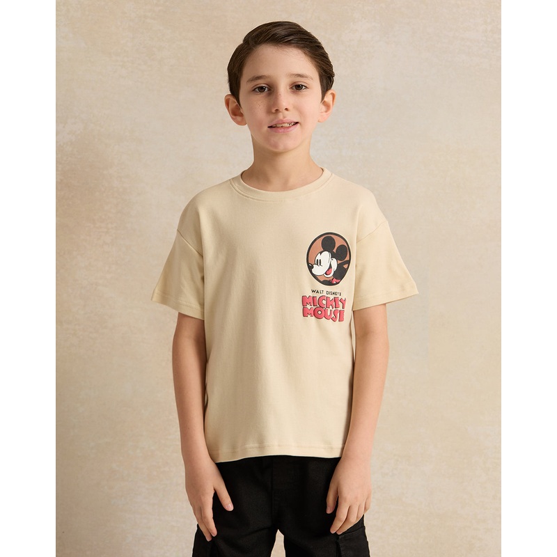 Boys Beige Mickey Mouse T-Shirt