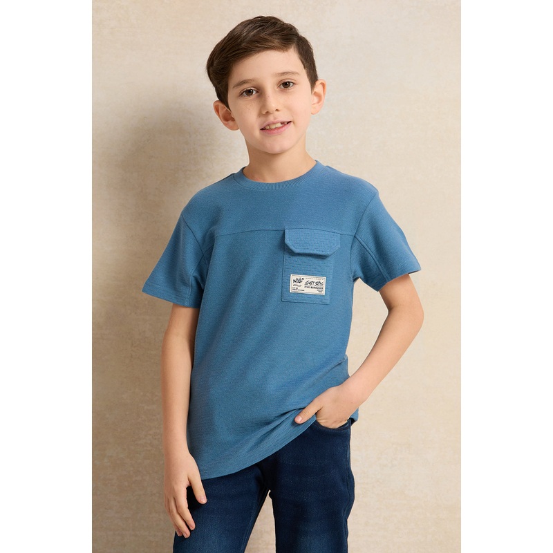 Boys Navy Pocket Paneled T-Shirt