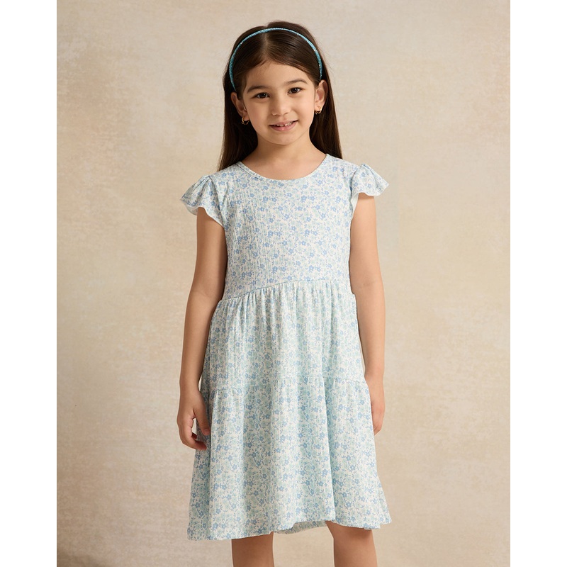 Girls Blue Allover Print Dress