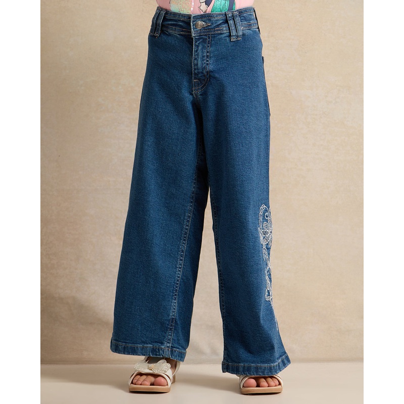 Girls Blue  Embroidered Flare Jeans
