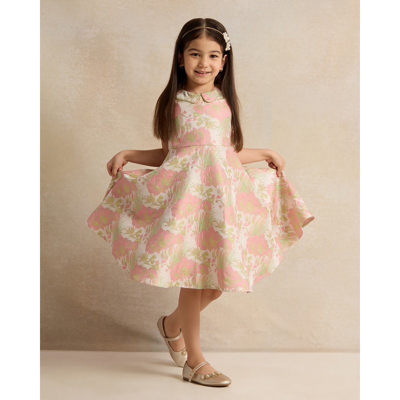 Girls Peterpan Collared Jacquard Dress
