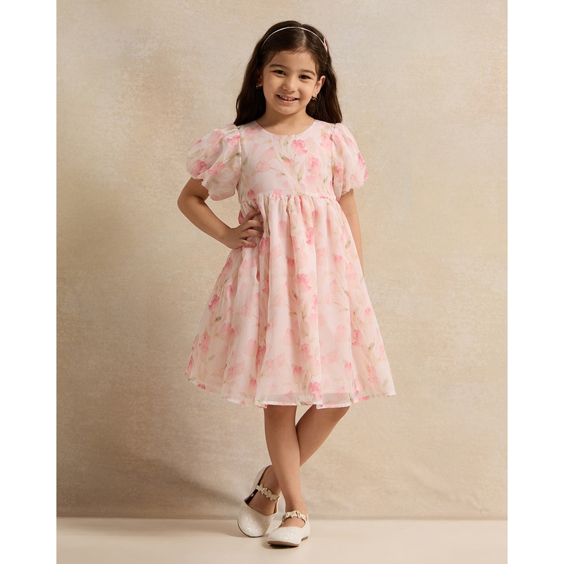 Girls Pink Chiffon Dress With Belt
