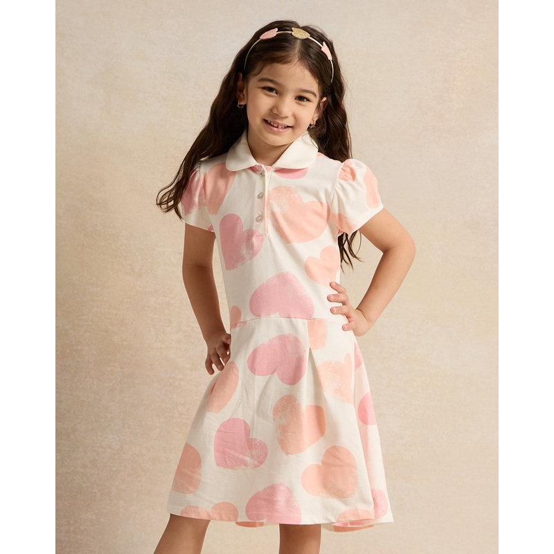 Girls Pink Peterpan Collar Pique Dress