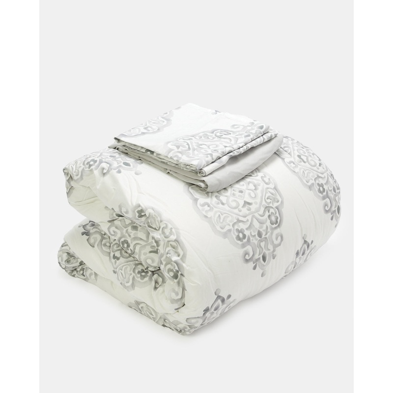 Grey 4 Piece Printed Comforter Set (Double Set)
