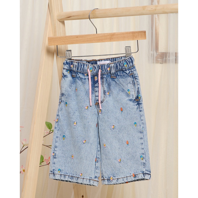 Infant Girls Blue Wide Leg Pants With Embroidery
