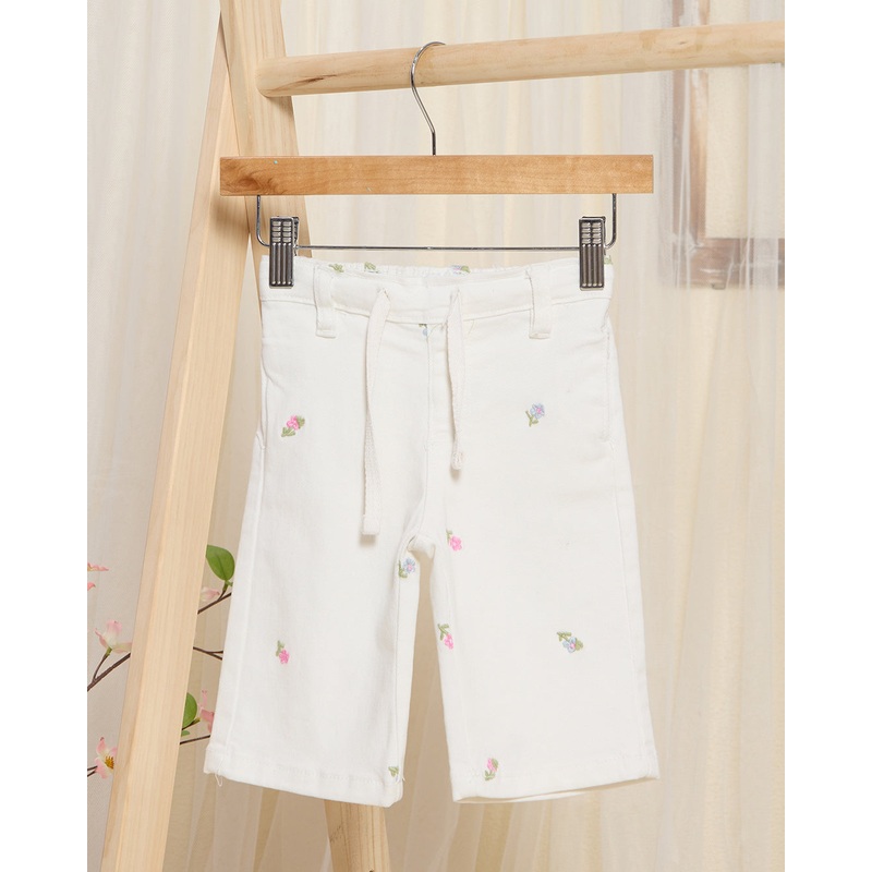Infant Girls White Wide Leg Pants With Embroidery