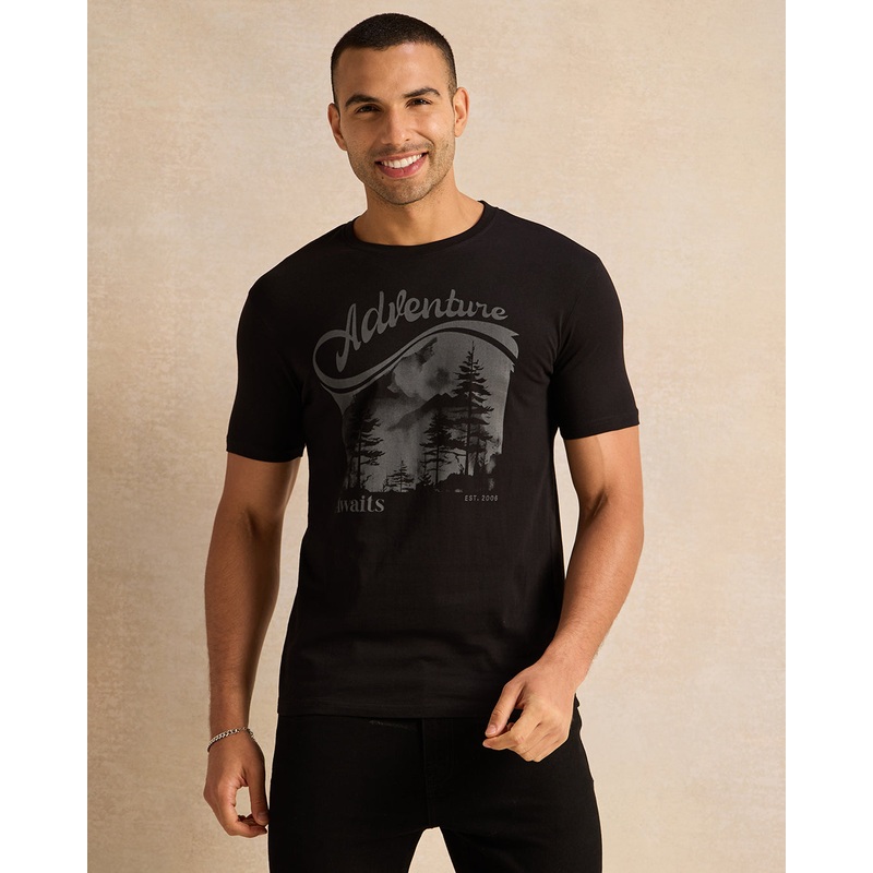 Men Black Printed Short Sleeve T-Shirt