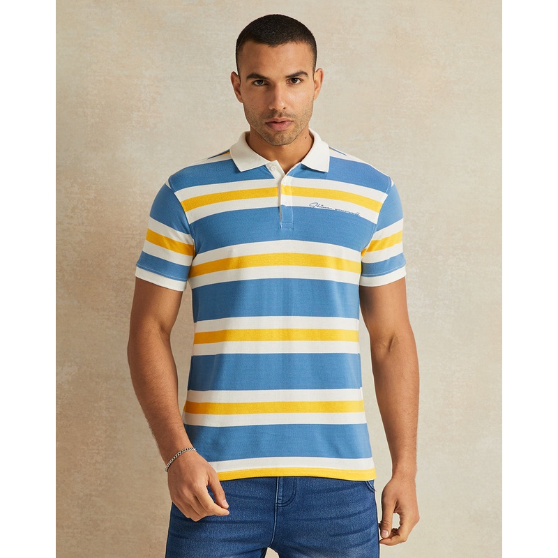 Men Blue Striped Polo T-Shirt|Small|Medium|Large|X-Large|XX-Large