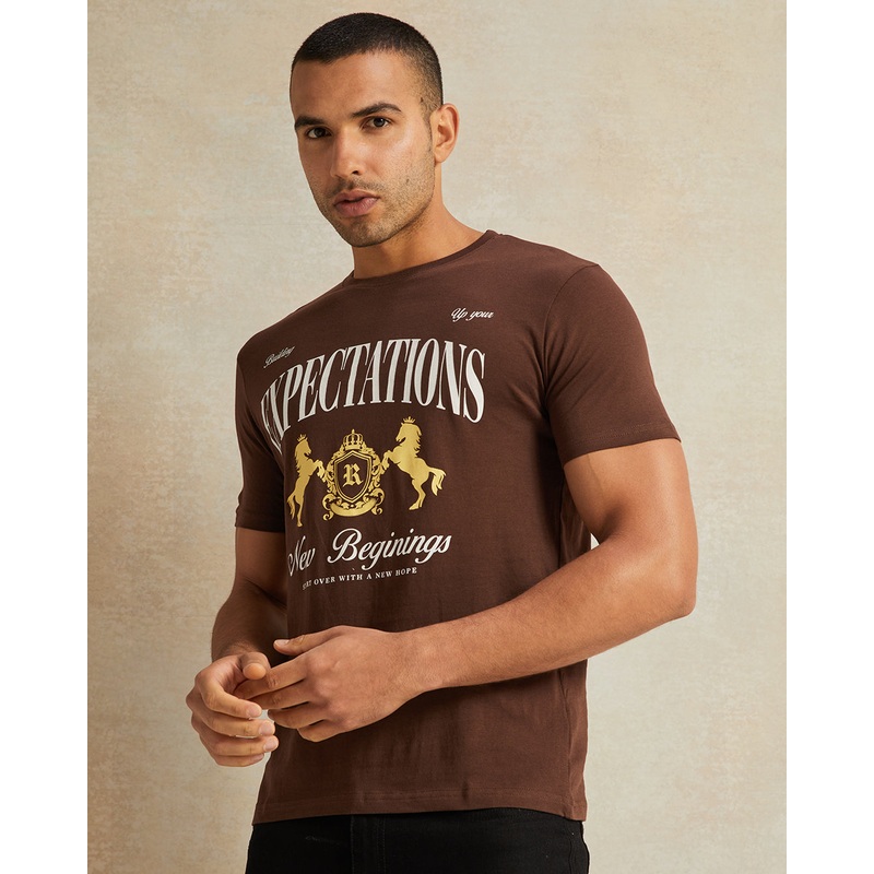 Men Brown Expectations Print Graphic T-Shirt