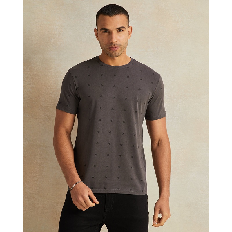Men Grey All Over Printed Short Sleeve Tshirt