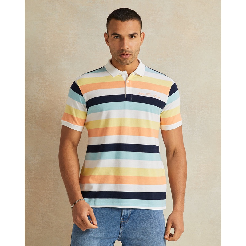 Men Multicolour Striped Polo T-Shirt
