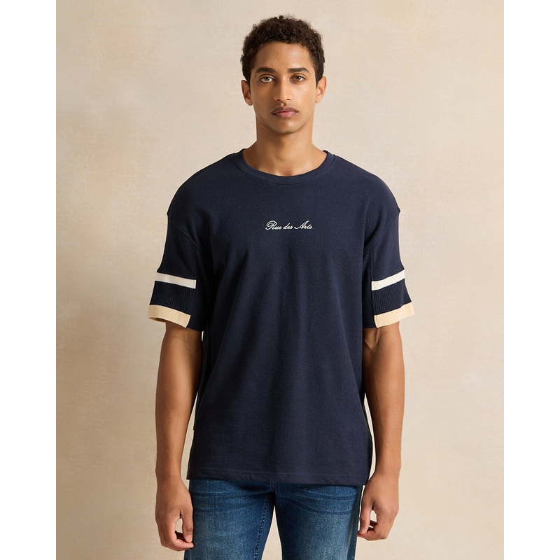 Men Navy Jacquard T-Shirt|Small|Medium|Large|X-Large|XX-Large