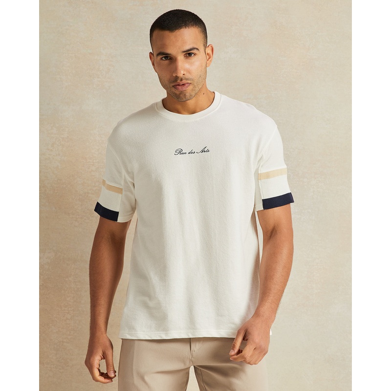 Men Printed Ivory Jacquard T-Shirt