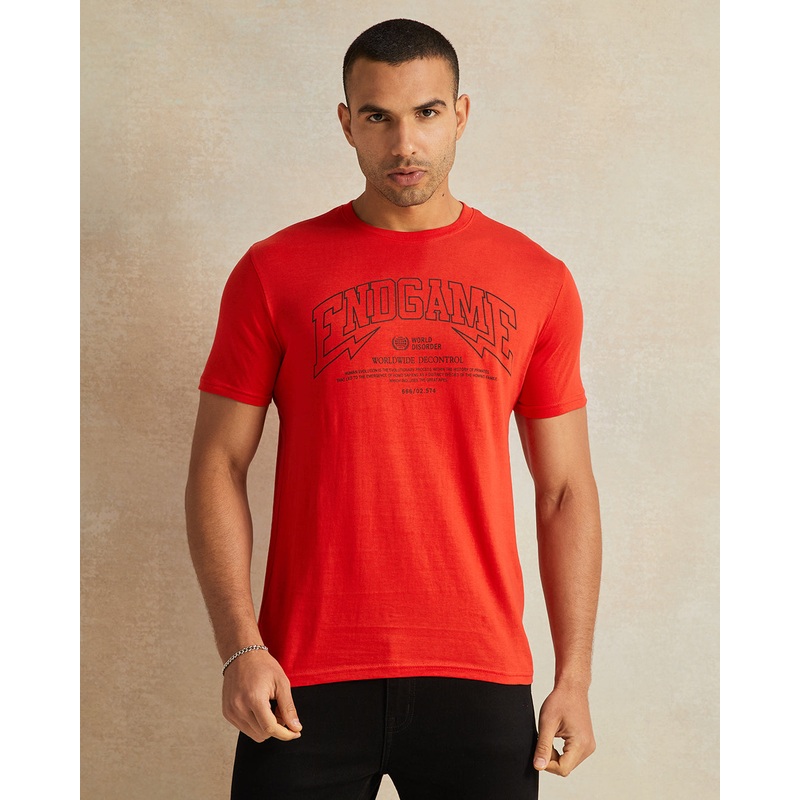 Men Red Endgame Print Graphic T-Shirt