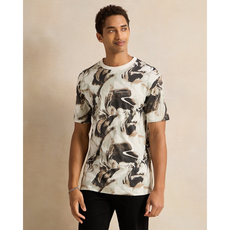 Men White Allover Print T-Shirt