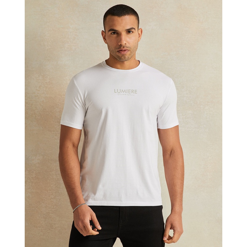 Men White Cotton Printed T-Shirt
