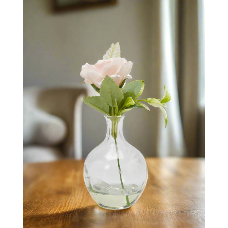 Pink Artificial Rose With Glass Vase