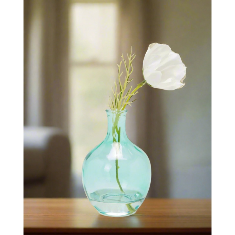 White Artificial Rose With Blue Vase