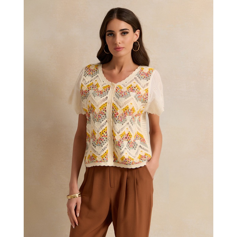 Women Assorted Crochet Short Sleeve Top