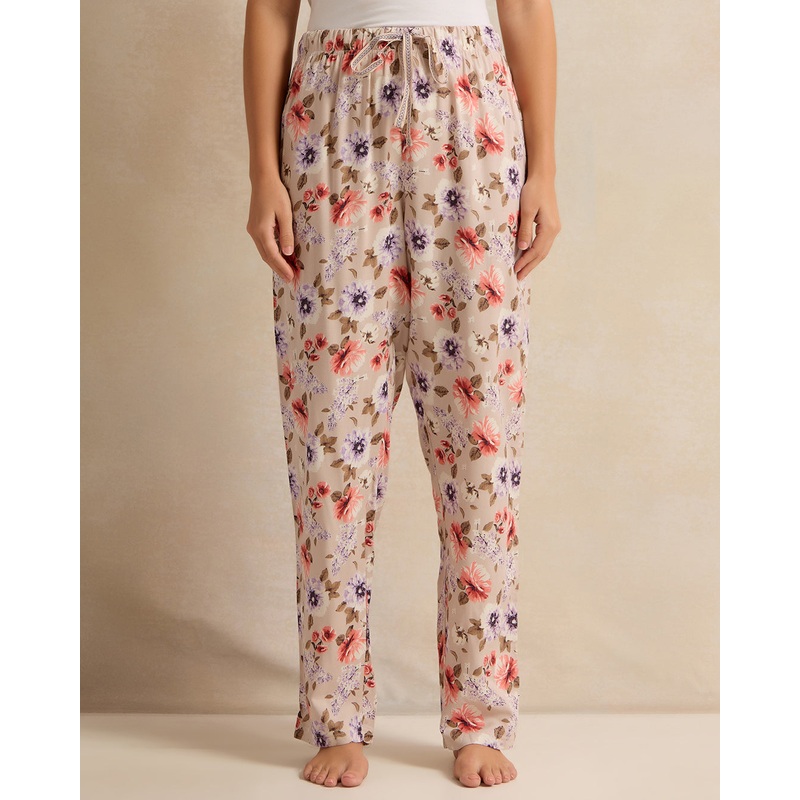 Women Beige Floral Print Pyjama Bottom