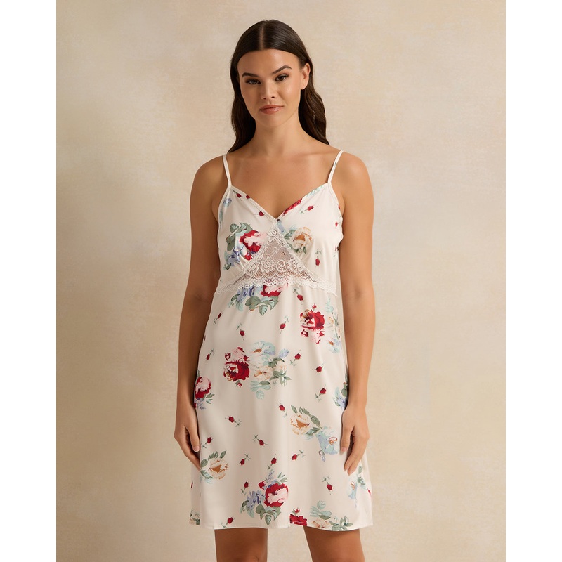 Women Cream Printed Chemise|UK10|UK12|UK14|UK16|UK18