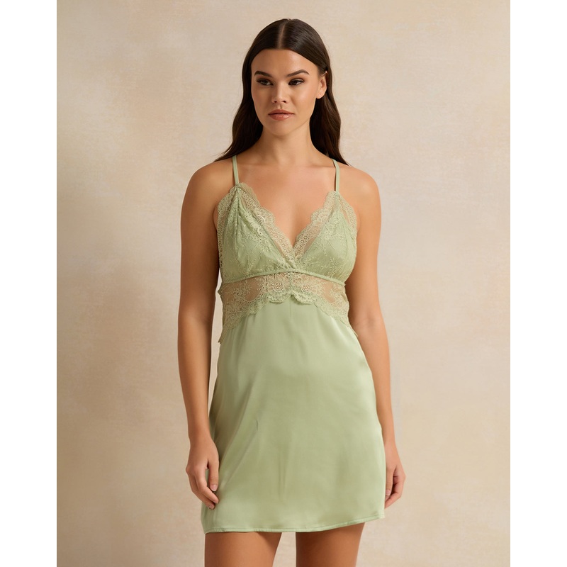 Women Green Lace Embellished Chemise
