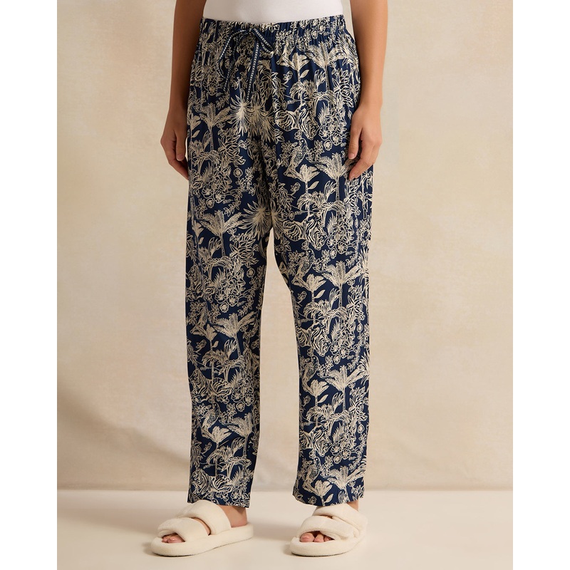 Women Navy Floral Print Pyjama Bottom