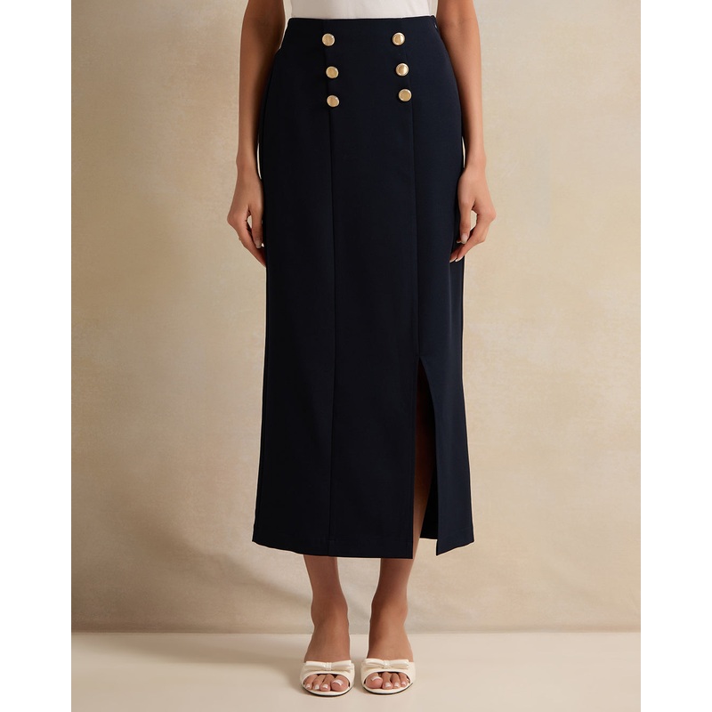 Women Navy Skirt With Button Details