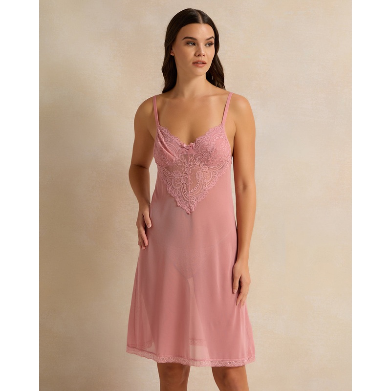 Women Pink Lace Embellished Chemise