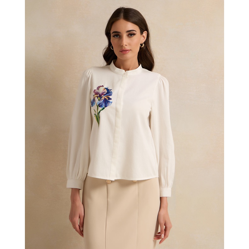 Women Printed Ivory Shirt Blouse