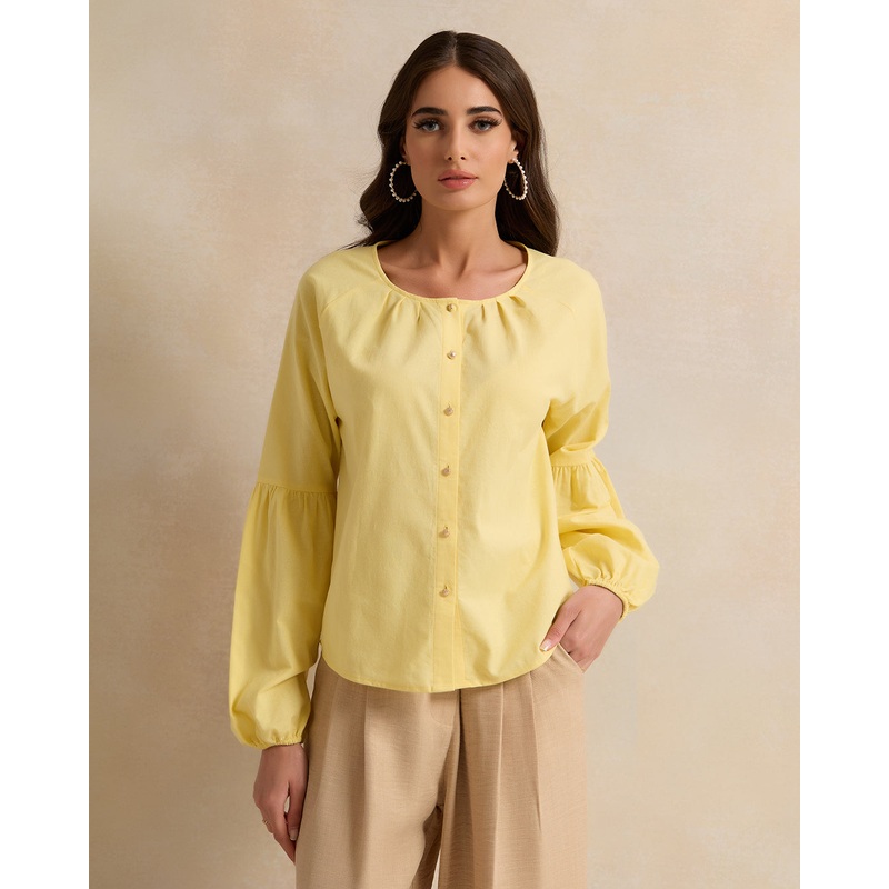Women Yellow Long Sleeves Blouse