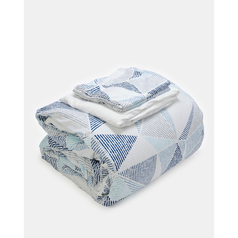 Blue 3 Piece Geometric Printed Comforter Set (Single Size)