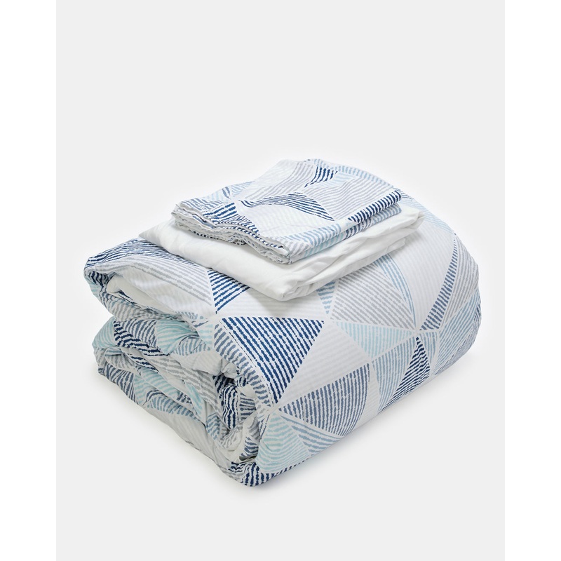 Blue 4 Piece Geometric Printed Comforter Set (Double Size)