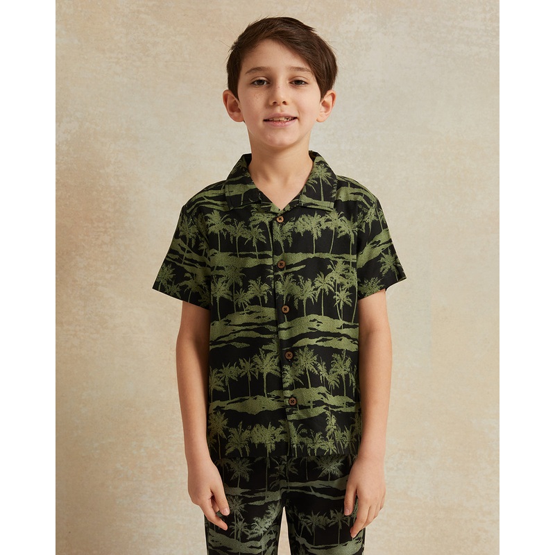 Boys Black Printed Resort Shirt
