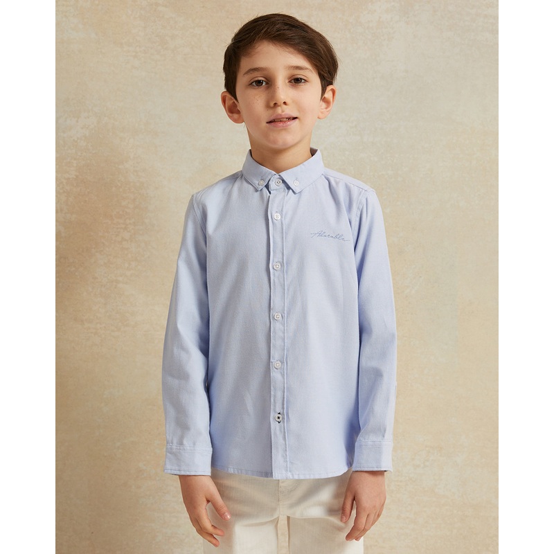Boys Blue Plain Long Sleeve Shirt