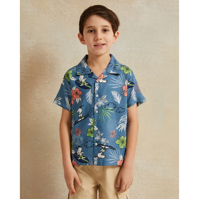 Boys Blue Printed Resort Shirt