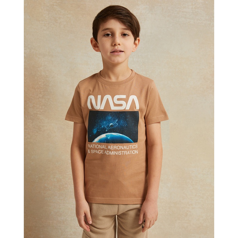 Boys Brown Nasa Graphic Short Sleeve T-Shirt