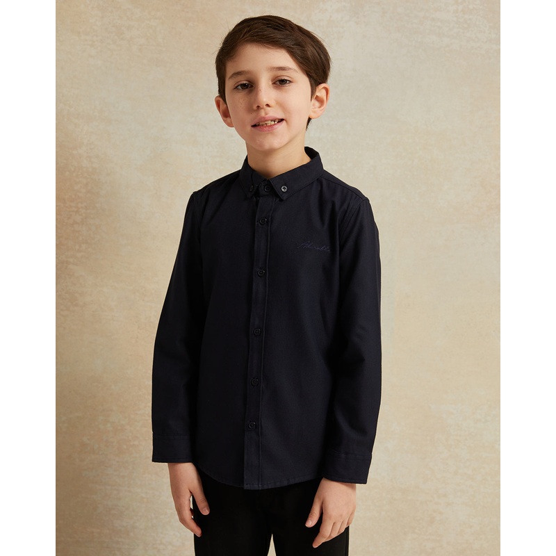 Boys Navy Plain Long Sleeve Shirt