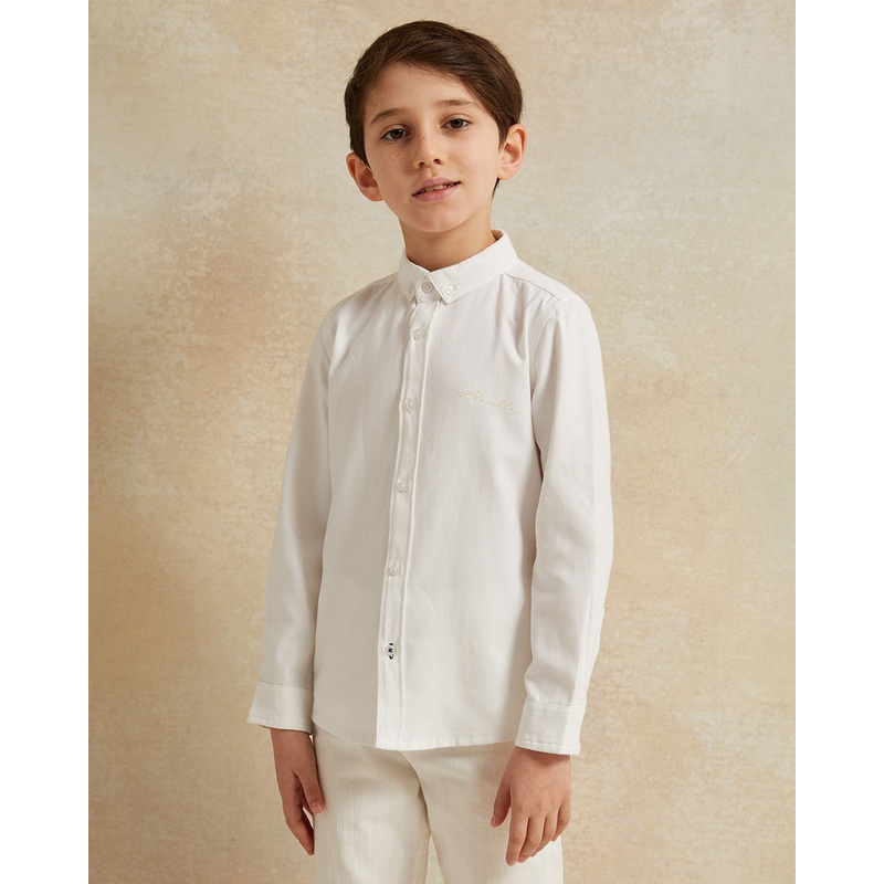 Boys White Plain Long Sleeve Shirt