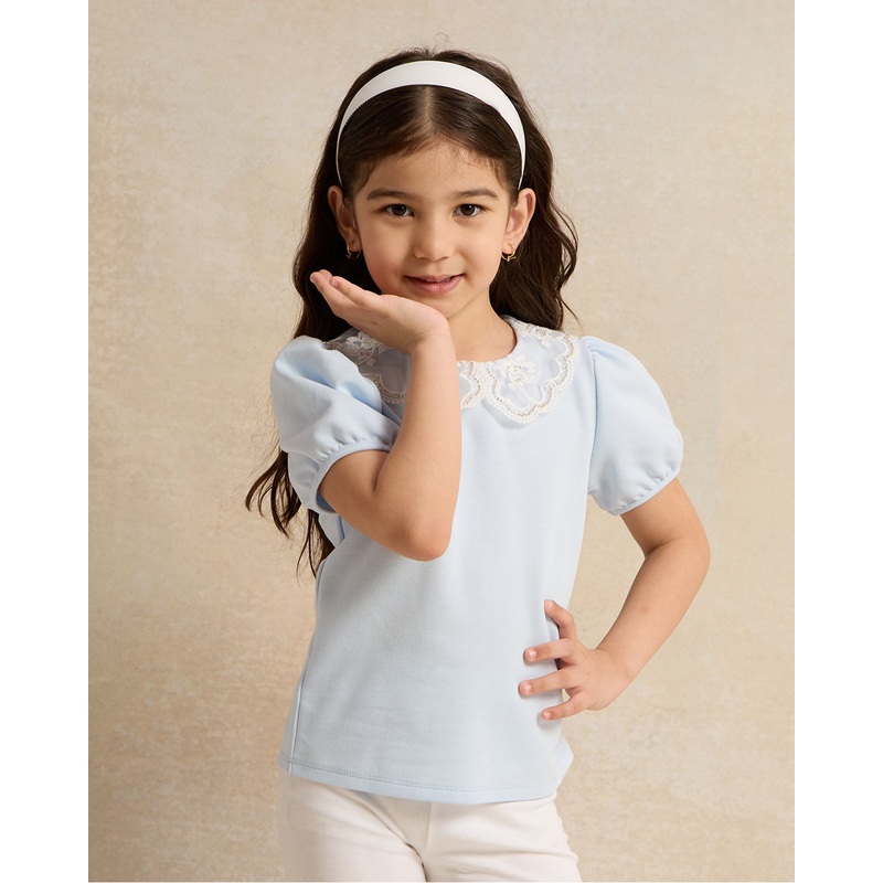 Girls Blue Glittered Collared Top