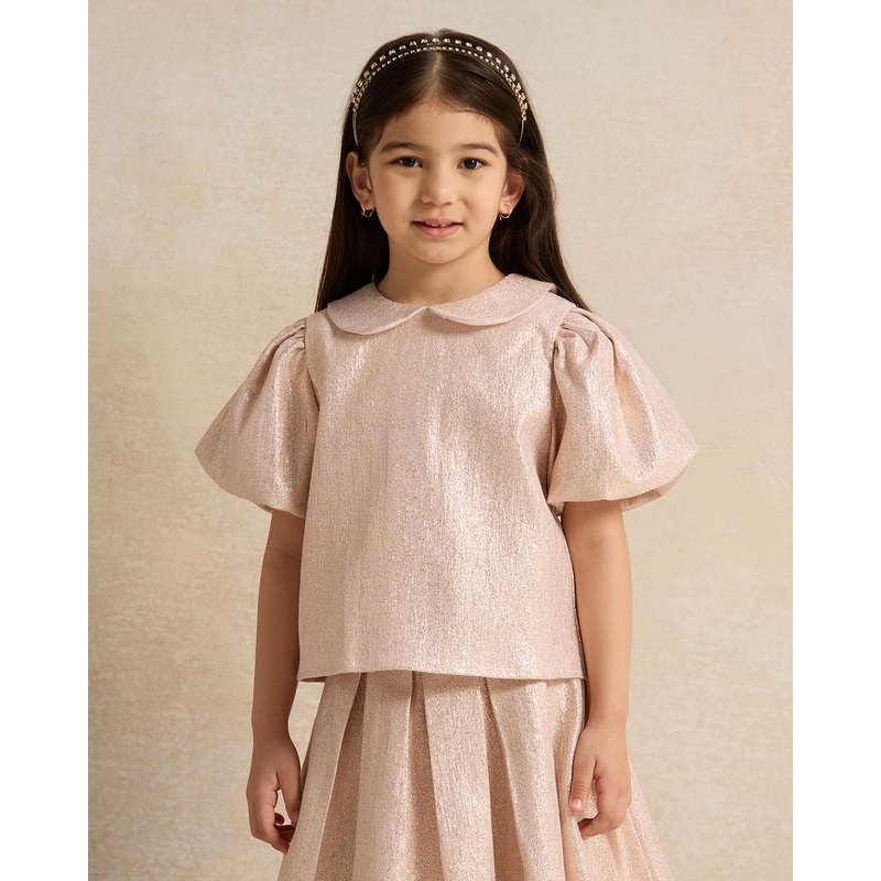 Girls Gold Peter Pan Collar Jacquard Blouse