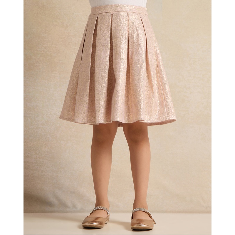 Girls Gold Pleated Jacquard Skirt