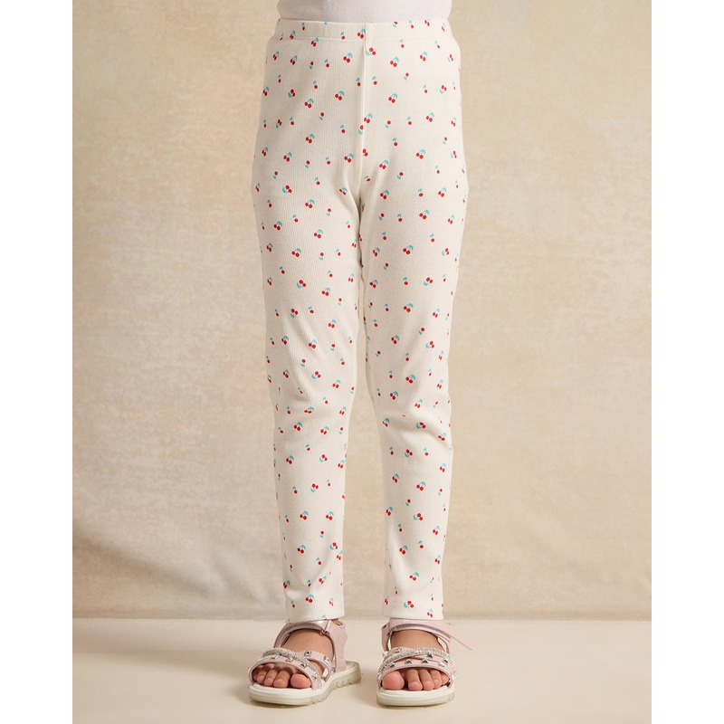 Girls Ivory Flower Print Leggings