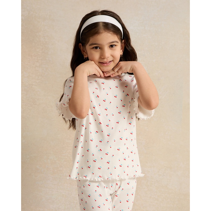 Girls Ivory Flower Print T-Shirt