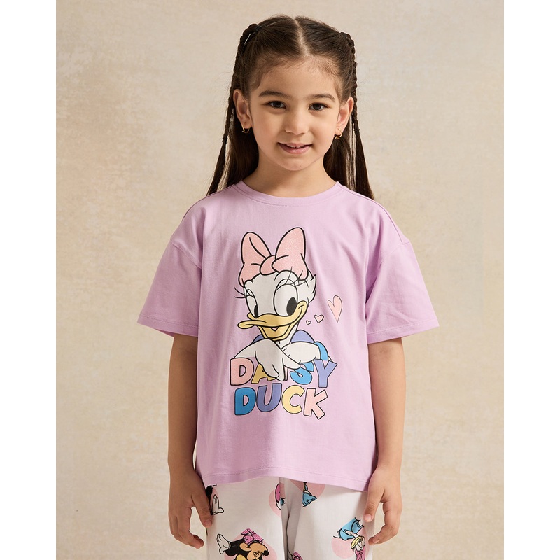 Girls Lilac Daisy Duck Print With Glitter Casual T-Shirt