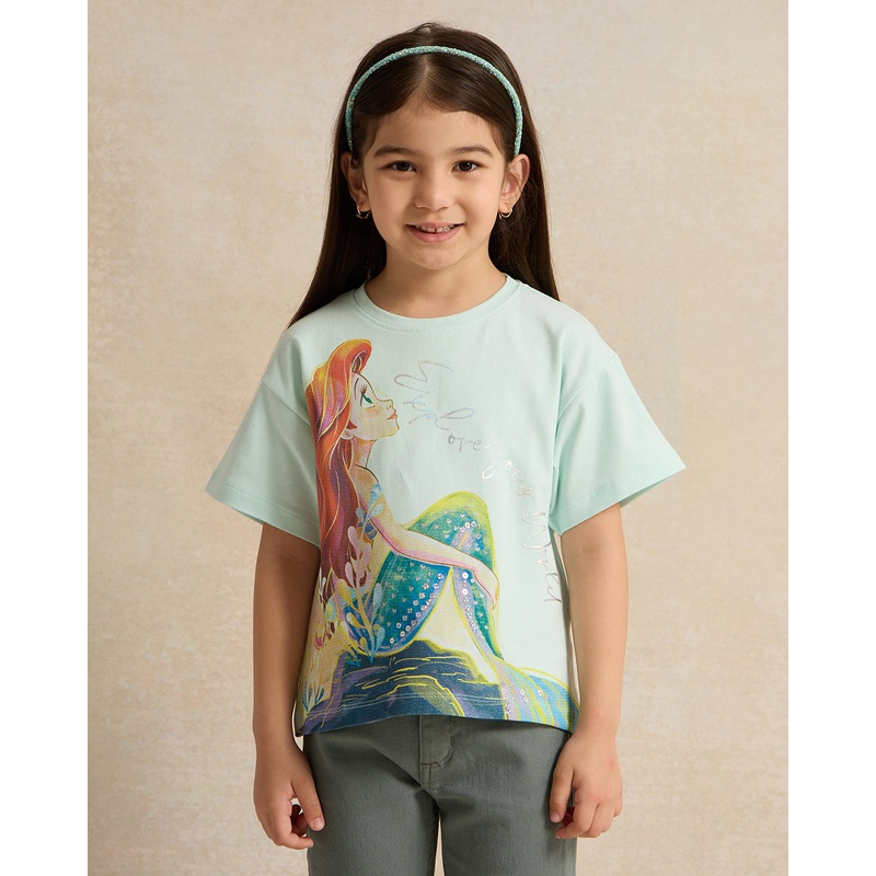 Girls Mint Ariel Sequins Print T-Shirt
